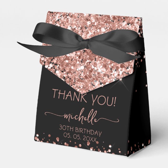 Birthday Rose Gold Glitter Monogram Thank You  Favor Box (Front Side)