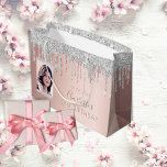 Birthday rose gold glitter photo pink silver name large gift bag<br><div class="desc">A gift bag for a girly and glamourous 21st (or any age) birthday. A rose gold faux metallic looking background with rose gold, pink and faux silver glitter drips, paint dripping look. Personalize and add a date, name and age 21. The text: The name is written in dark rose grey...</div>