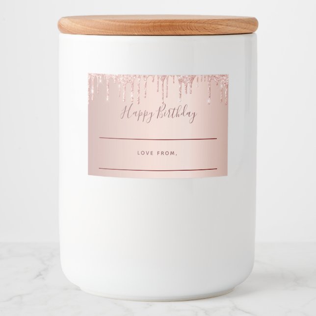 Birthday rose gold glitter pink sparkle homemade food label (Front)