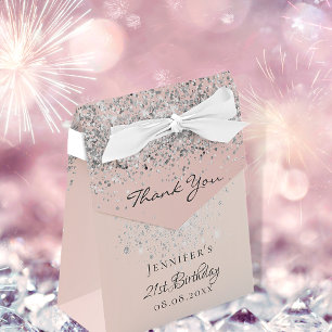 Birthday rose gold glitter silver pink thank you favor box