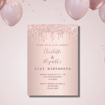 Birthday rose gold glitter two persons friends invitation<br><div class="desc">A modern, stylish and glamourous invitation for two women's 21st birthday party (or any age) A faux rose gold metallic looking background with an elegant faux rose gold glitter drip, paint drip look. Personalize and add names and party details. An invitation for two persons celebrating together, twins, sisters or friends....</div>