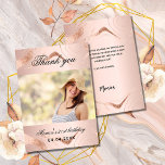Birthday rose gold marble photo thank you card<br><div class="desc">A rose gold gradient background decorated with rose gold marble veins.  Personalize and add your photo and thank you note.</div>