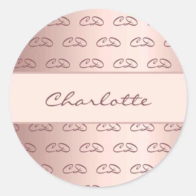 Birthday rose gold monogram pattern initials name classic round sticker (Front)