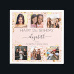 Birthday rose gold photo collage best friends napkin<br><div class="desc">For a woman's 21st (or any age) birthday, celebrating her life with a collage of 6 of your high quality photos of her, her friends, family, interest or pets. Personalize and add her name, age 21 and your names. Grey text. A girly and feminine rose gold background colour. Her name...</div>