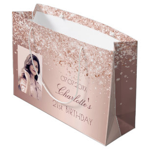Birthday rose gold photo large gift bag