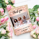 Birthday rose gold photo thank you card<br><div class="desc">A rose gold gradient background decorated with faux glitter,  sparkles.  Personalize and add your photo and thank you note.</div>