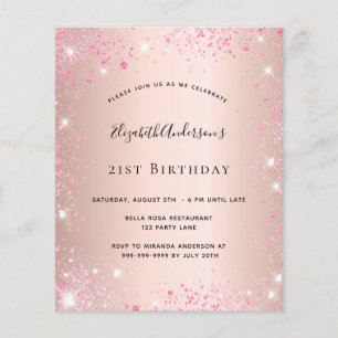 Birthday rose gold pink glitter budget invitation flyer