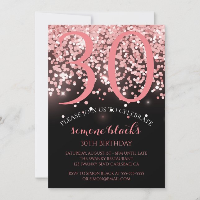 Birthday rose gold pink glitter glam 30th birthday invitation (Front)