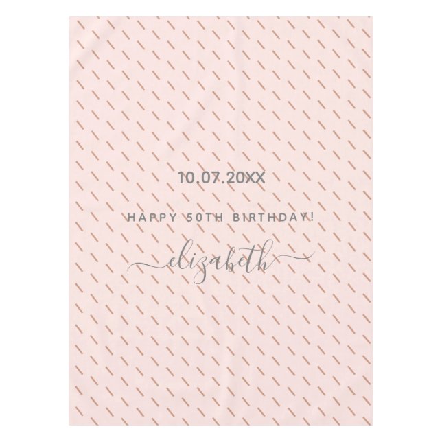 Birthday rose gold pink glitter pattern monogram tablecloth (Front)