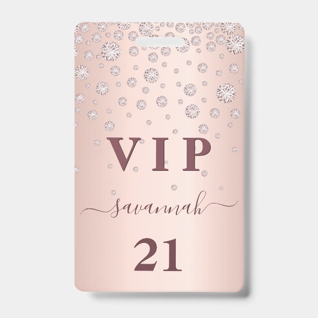 Birthday rose gold pink monogram vip luxury badge (Front)