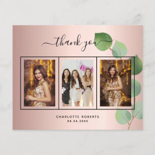 Birthday rose gold pink photo thank you card