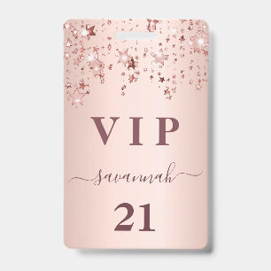 Birthday rose gold pink stars vip luxury badge