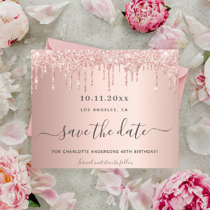 Birthday rose gold save the date card