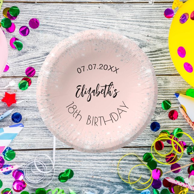 Birthday rose gold silver girl name paper plate (Creator Uploaded)