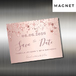 Birthday rose gold stars save the date magnet card<br><div class="desc">A girly and trendy Save the Date magnetic card for a 40th (or any age) birthday party. A blush pink,  rose gold gradient background decorated with stars.  Personalize and add a date and name/age.  The text: Save the Date is written with a large trendy hand lettered style script.</div>