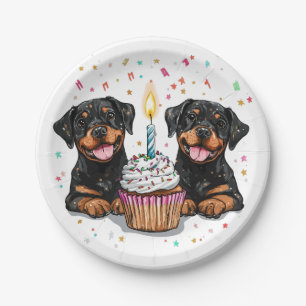 Birthday Rottweiler Dogs Paper Plate
