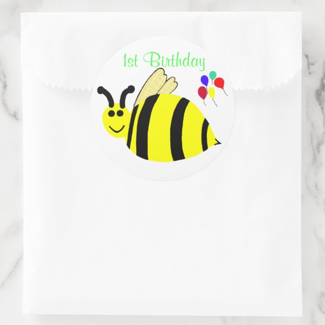 Birthday Round Stickers Bumble Bee & Balloons (Bag)