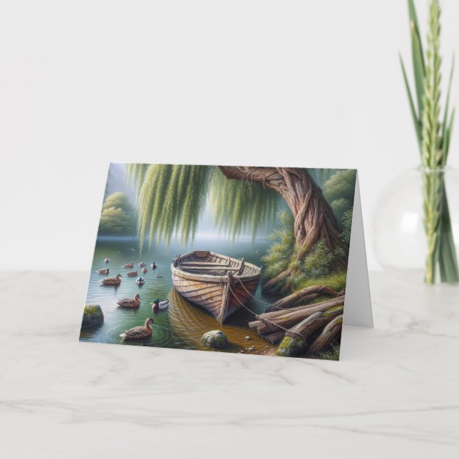 Birthday Rowboat Under a Weeping Willow Card (Front)