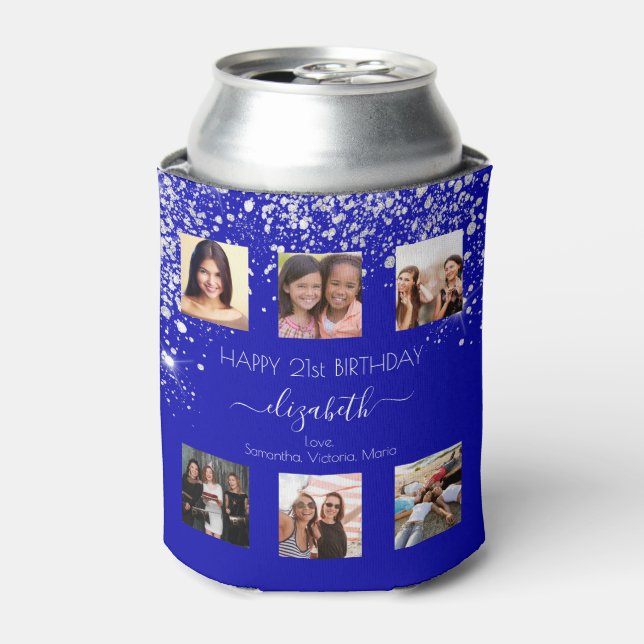 Birthday royal blue custom photo collage friends can cooler (Can Front)