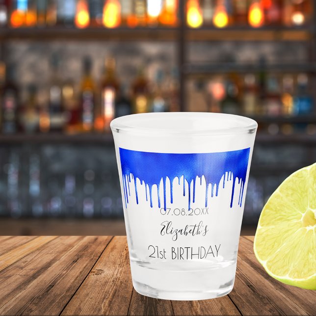 Birthday royal blue drips name  shot glass (Creator Uploaded)