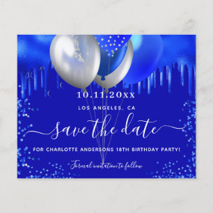 Birthday royal blue glitter budget save the date flyer
