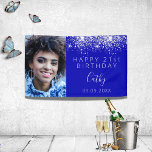Birthday royal blue glitter custom photo welcome banner<br><div class="desc">Celebrating a 21st (or any age) milestone birthday for a girl/woman. A royal blue background. Decorated with faux glitter dust. Personalize and add your own photo of the birthday girl. Use a vertical/portrait size photo. The text: The name is written with a modern hand lettered style script. Personalize and add...</div>
