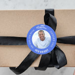 Birthday royal blue photo man myth legend classic round sticker<br><div class="desc">A royal blue background.   Text: The Man,  The Myth,  The Legend. Personalize and add his name,  age and photo.</div>