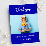 Birthday royal blue photo simple elegant thank you card<br><div class="desc">A birthday Thank You photo card.  A royal blue background.  Personalize and add your photo and thank you note.</div>