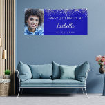 Birthday royal blue silver glitter custom photo banner<br><div class="desc">Celebrating a 21st (or any age) milestone birthday for a girl/woman. A royal blue background. Decorated with faux silver glitter dust. Personalize and add your own photo of the birthday girl. Use a vertical/portrait size photo. The text: The name is written with a modern hand lettered style script. Personalize and...</div>
