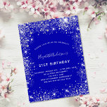 Birthday royal blue silver glitter dust glam invitation postcard<br><div class="desc">A modern, stylish and glamourous invitation for a 21st (or any age) birthday party. A royal blue background, decorated with faux silver glitter dust. Personalize and add your name and party details. Back: royal blue colour, postcard design. Tip: If you don't want it to look like a postcard, click customize,...</div>