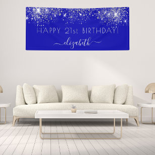 Birthday royal blue silver glitter dust monogram banner