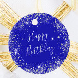 Birthday royal blue silver glitter dust monogram favour tags<br><div class="desc">For a girly and glamourous (or any age) birthday party.  A royal blue background with elegant faux silver dust.  On the front the text: Happy Birthday
Back: Your note and name(s)  Use a generic text so you can use it for several birthday's</div>