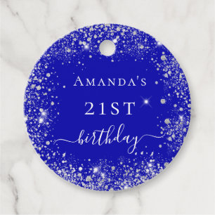 Birthday royal blue silver glitter dust monogram favour tags