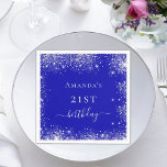 Birthday royal blue silver glitter dust monogram napkin<br><div class="desc">A napkin for a girly and glamourous 21st (or any age) birthday party.  A royal blue background with elegant faux silver dust.  Personalize and add a name and age 21.  White letters.</div>