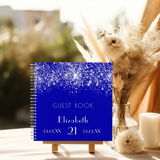 Birthday royal blue silver glitter guest book (Creator Uploaded)