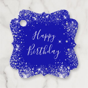 Birthday royal blue silver glitter monogram favour tags