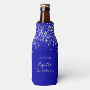 Birthday royal blue silver glitter name bottle cooler