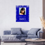 Birthday royal blue silver glitter photo welcome poster<br><div class="desc">A welcome poster for a girly and glamourous 30th (or any age) birthday party.  A royal blue background with elegant faux silver sparkles.  Personalize and add a photo,  name and age 30.  White letters.</div>