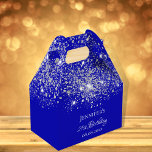 Birthday royal blue silver glitter thank you favor box<br><div class="desc">Elegant, classic, glamourous and girly for a 21st (or any age) birthday party favours. A royal blue background. On the front and the back: Personalize and add a name, age 21 and a date. The name is written with a modern hand lettered style script. Decorated with faux silver glitter dust....</div>