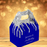 Birthday royal blue silver glitter thank you favor box<br><div class="desc">Elegant, classic, glamourous and girly for a 21st (or any age) birthday party favours. A royal blue background. On the front and the back: Personalize and add a name, age 21 and a date. The name is written with a modern hand lettered style script. Decorated with faux silver glitter drips,...</div>