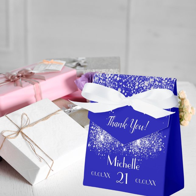 Birthday royal blue silver glitter white monogram favor box (Creator Uploaded)