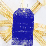 Birthday royal blue silver thank yous  gift tags<br><div class="desc">For a girly and glamourous 21st (or any age) birthday party.  A royal blue background with elegant faux silver sparkles.  On the front: Personalize and add a name and age 21. 
Back: add your thank you note and name.</div>
