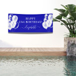 Birthday royal blue white balloons name script banner<br><div class="desc">For a girly and glamourous 21st (or any age) birthday party. A royal blue background. Decorated with white balloons. Personalize and add a name and age 21. White letters. The name is written with a modern hand lettered style script with swashes. To keep the swashes only delete the sample name,...</div>