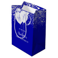 Birthday royal blue white glitter balloons name