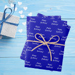 Birthday royal blue white wrapping paper sheet<br><div class="desc">Royal blue background,  white text: Happy Birthday! A modern hand lettered style script.</div>