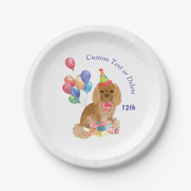 Birthday Ruby Cavalier King Charles Spaniel   Paper Plate (Front)
