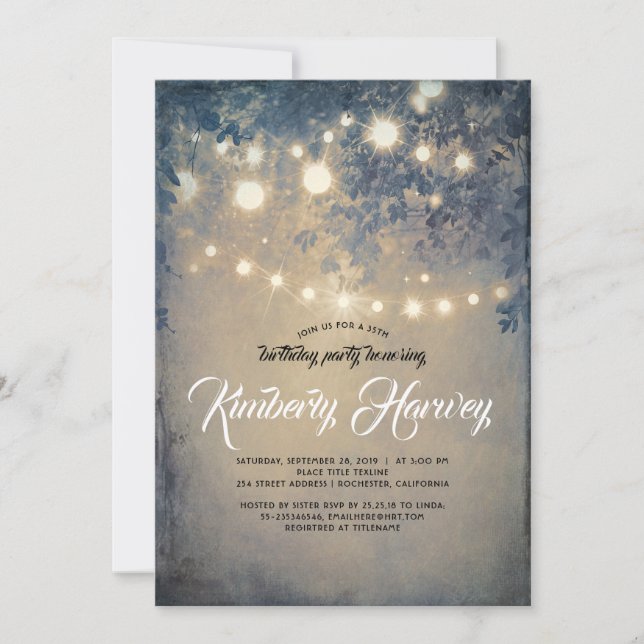Birthday Rustic Garden Lights Invitation (Front)