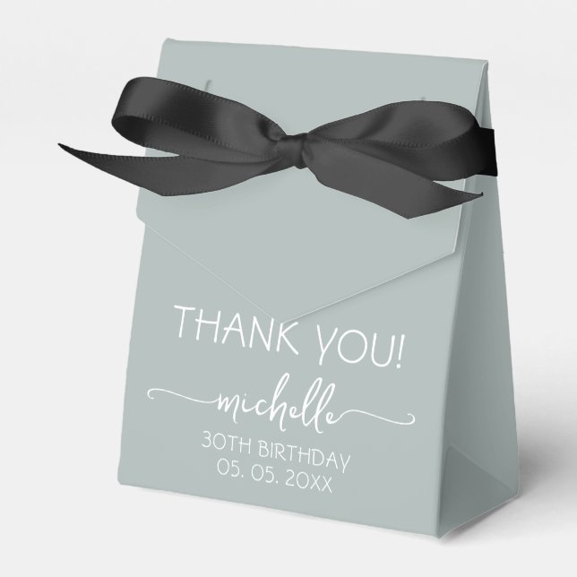 Birthday Sage Green Monogram Name Script Thank You Favor Box (Front Side)