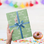 Birthday sage green white name wrapping paper<br><div class="desc">Elegant,  classic,  trendy party wrapping paper sheets. A sage green background,  white text.
Personalize and add a name and age.</div>