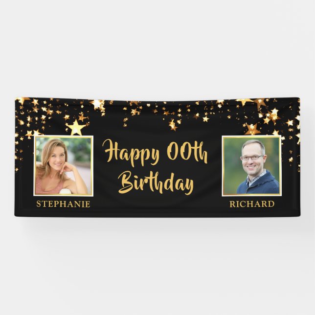 Birthday Same Age Any Year Two People Gold Stars Banner (Horizontal)